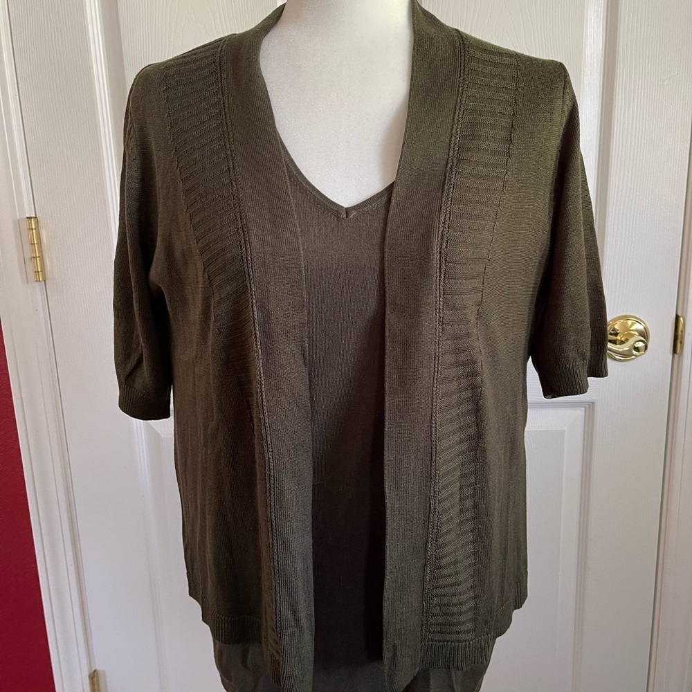 Olive Green Fitted 3/4 Sleeve Sweater - Picture 11 of 12